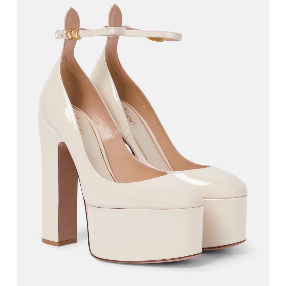 Valentino Ivory Patent Leather Tan-Go Platform Ankle Strap Pump Size 37.5 - Picture 2 of 16
